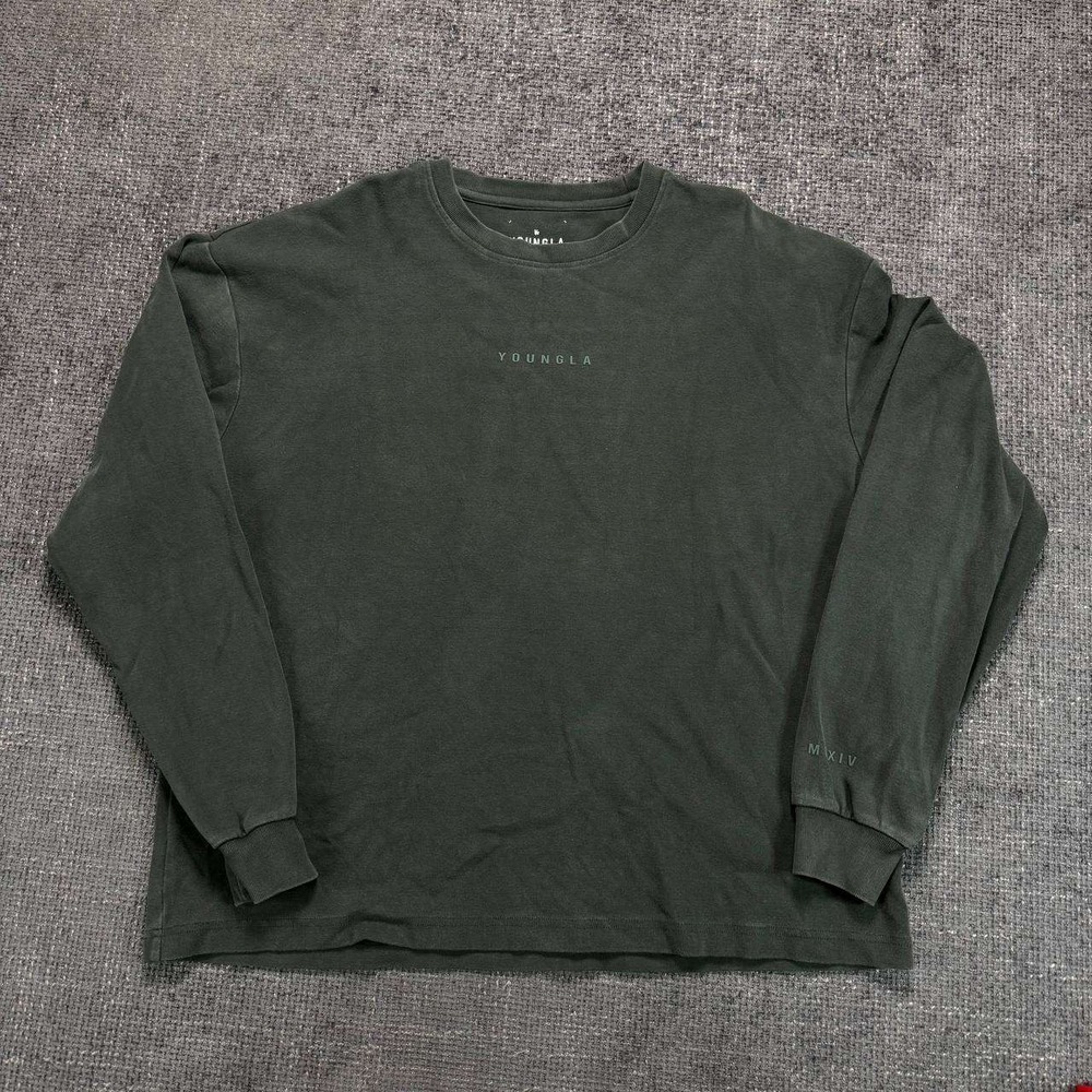 YoungLA Long Sleeve Shirt Mens Medium Green Oversized MXIV Graphic Tee